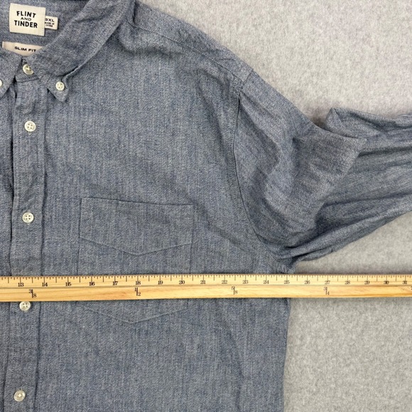 Flint and Tinder Shirt Mens 3XL Blue Selvedge Chambray Slim Fit Long Sleeve - Picture 11 of 13